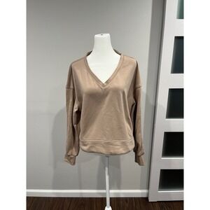 LOGENE Tan V Neck Sweatshirt Pullover Long Sleeve Women's Size M‎